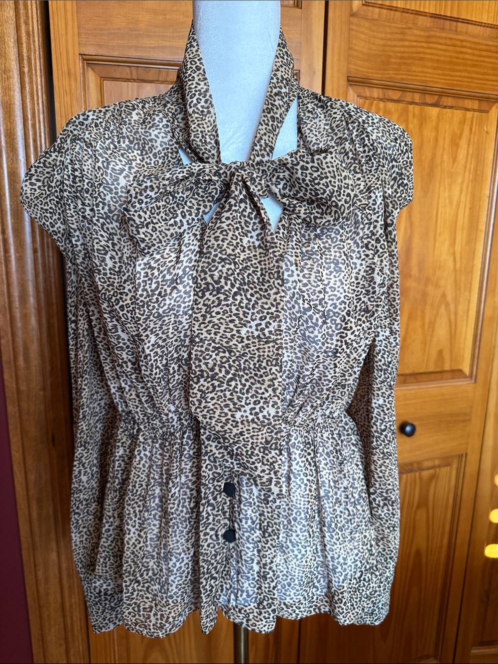Zara Leopard Print Button Front Top - Tan & Black - Picture 5 of 6
